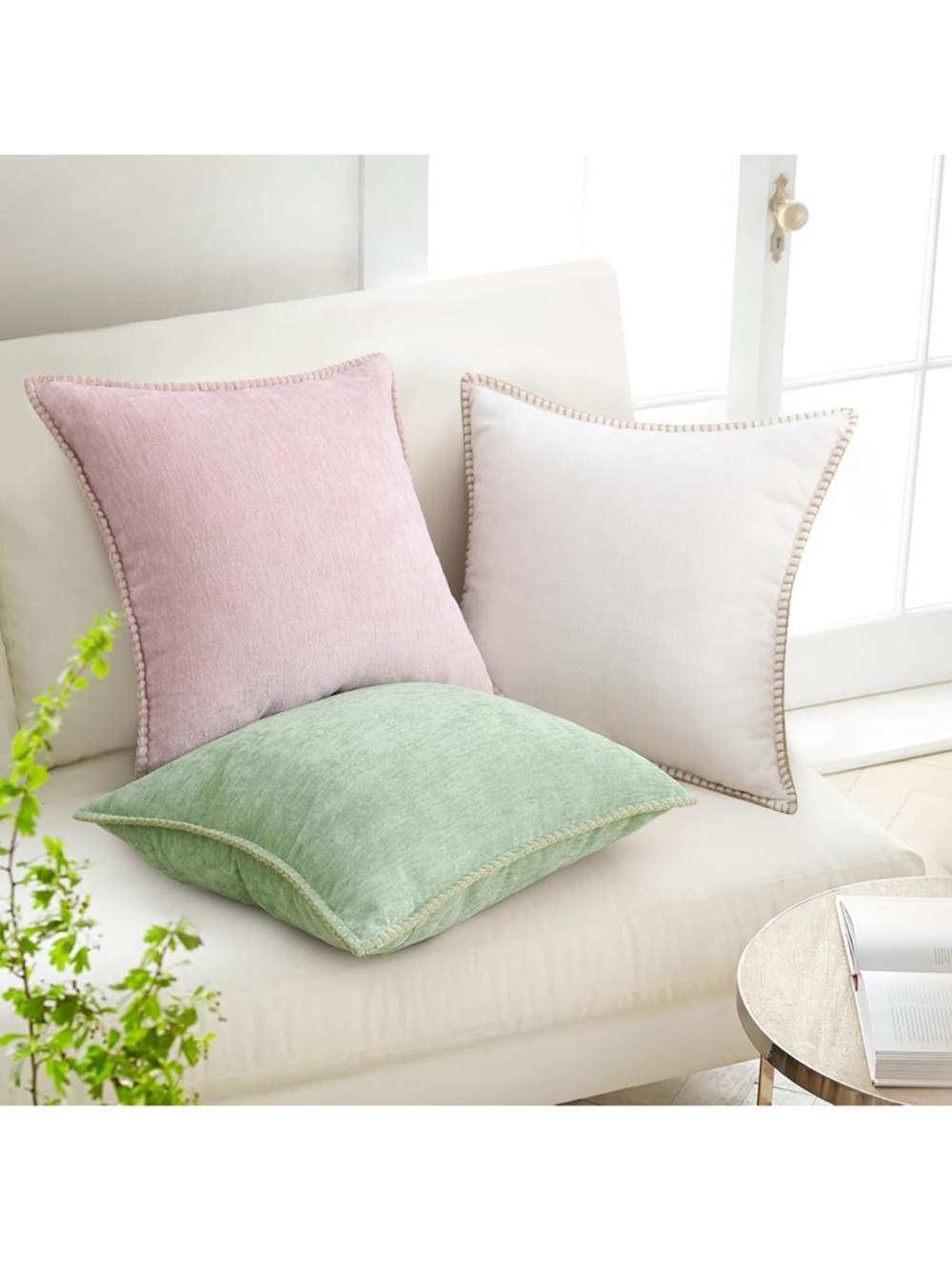Sage Green Texture Sage Green Accent Pillow Cover with Braided Trim 20x20 - Picture 5 of 6